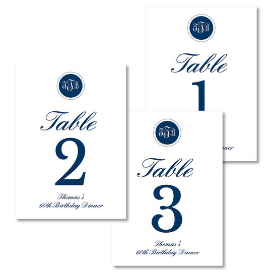 Navy Circle Initials Table Number Cards